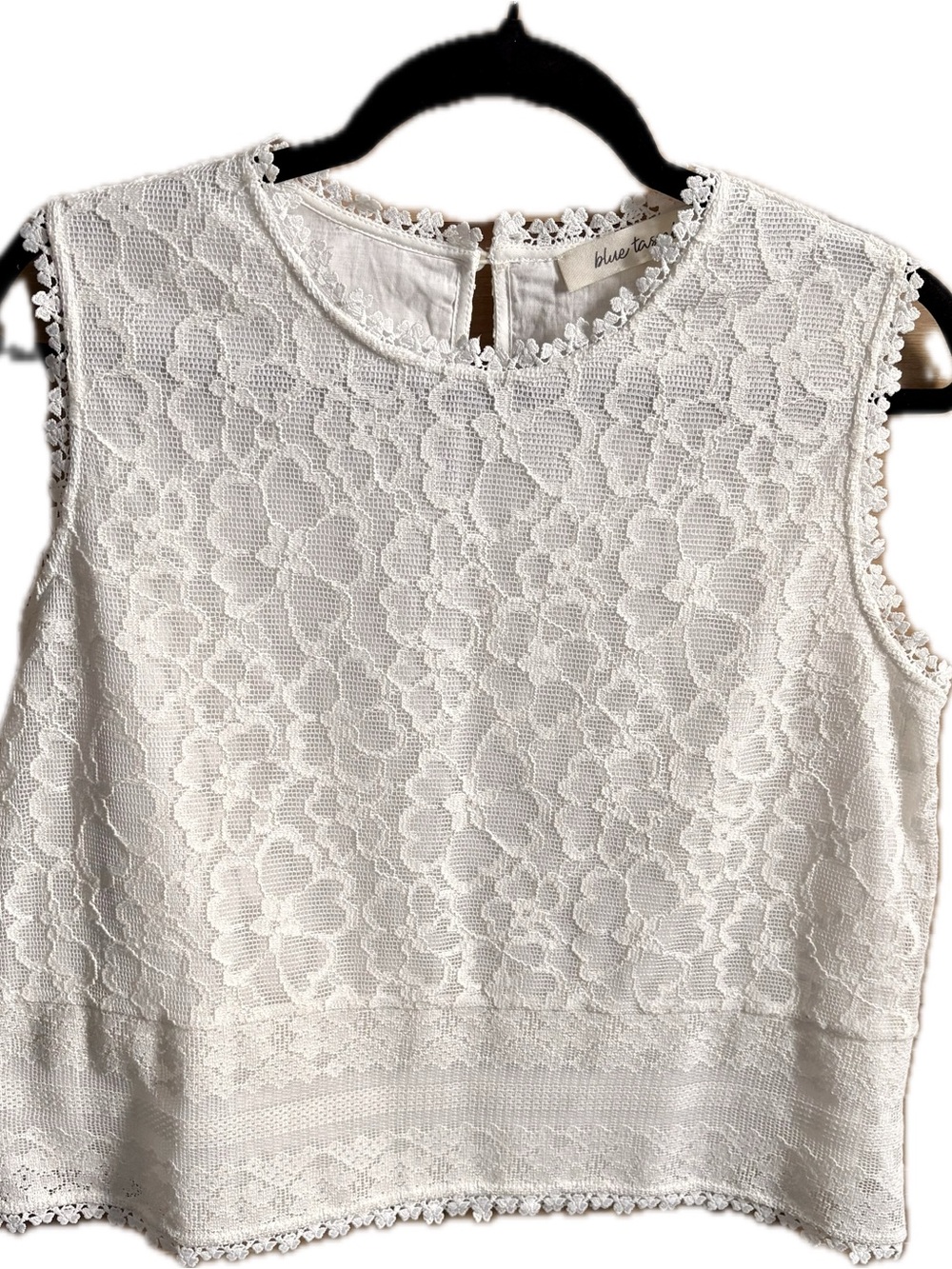 Blue Tassel White Lace Sleeveless Blouse